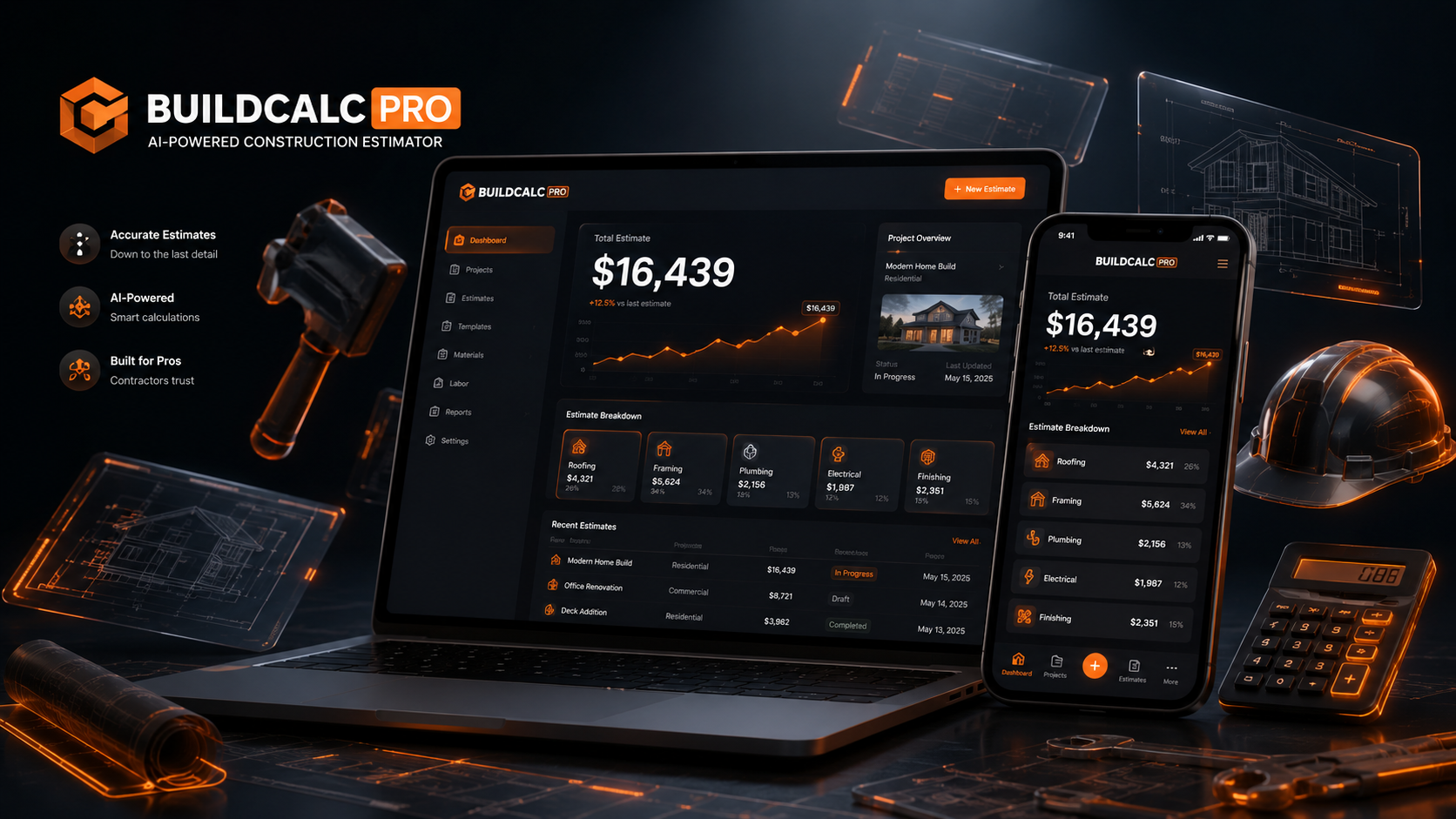 BuildCalc Pro dashboard